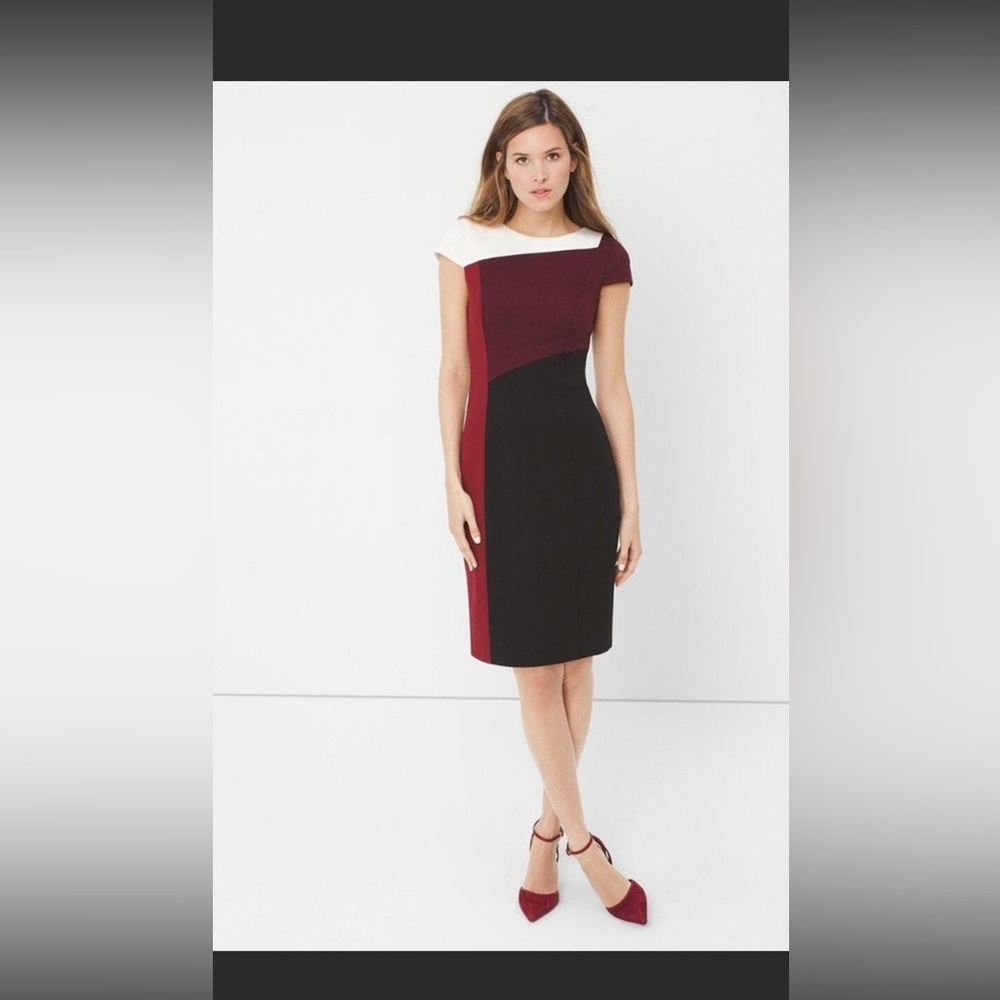 White House Black Market Colorblock Ponte Sheath Dress Black Red Women 0 NWT